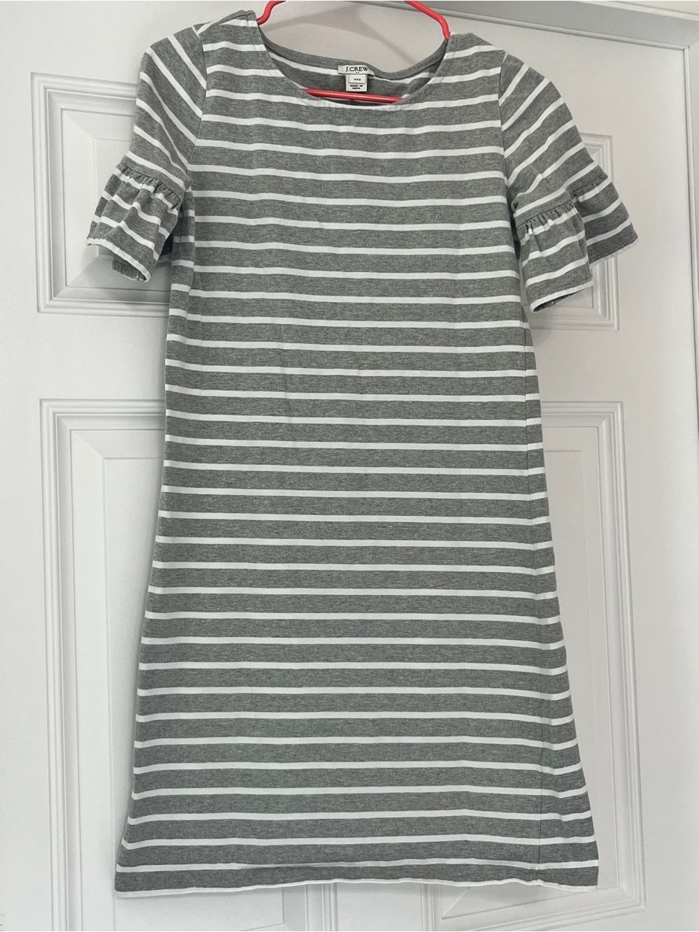 Ruffle Sleeve Dress J Crew Gray White Striped XXS